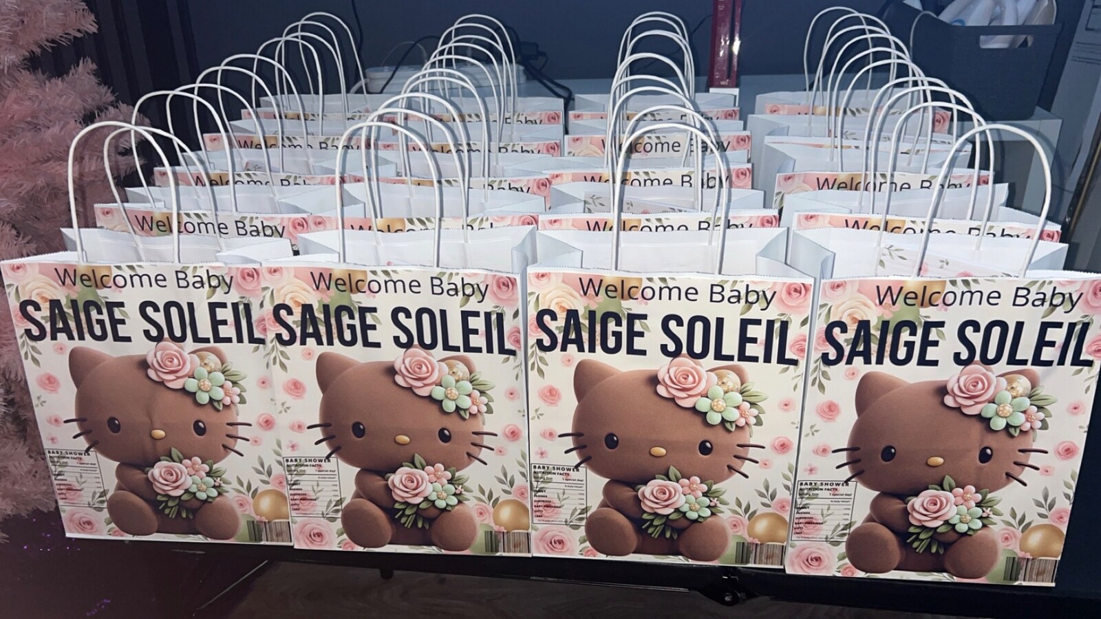 Welcome Baby Saige Soleil floral baby shower favor bags