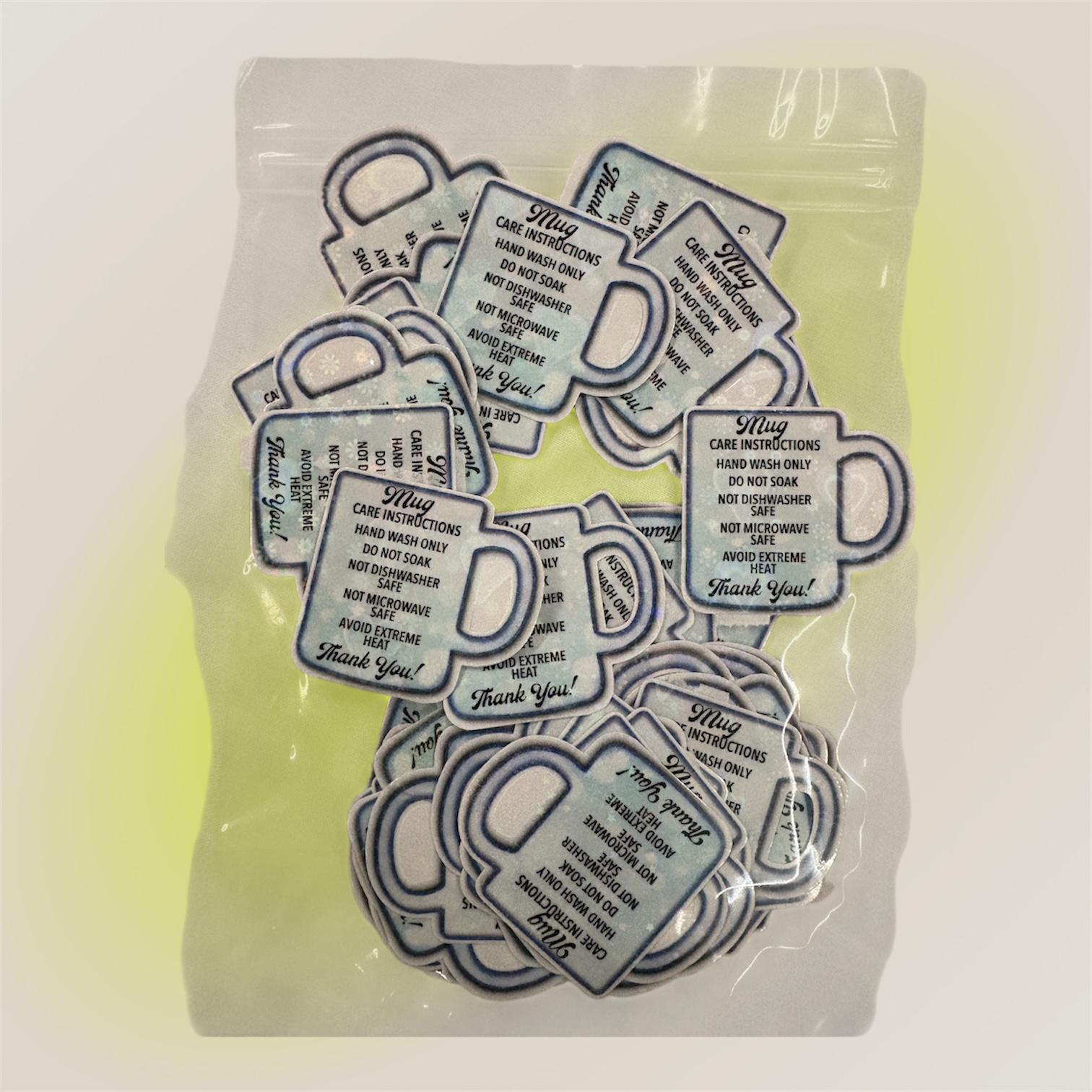 Mug care-instruction stickers